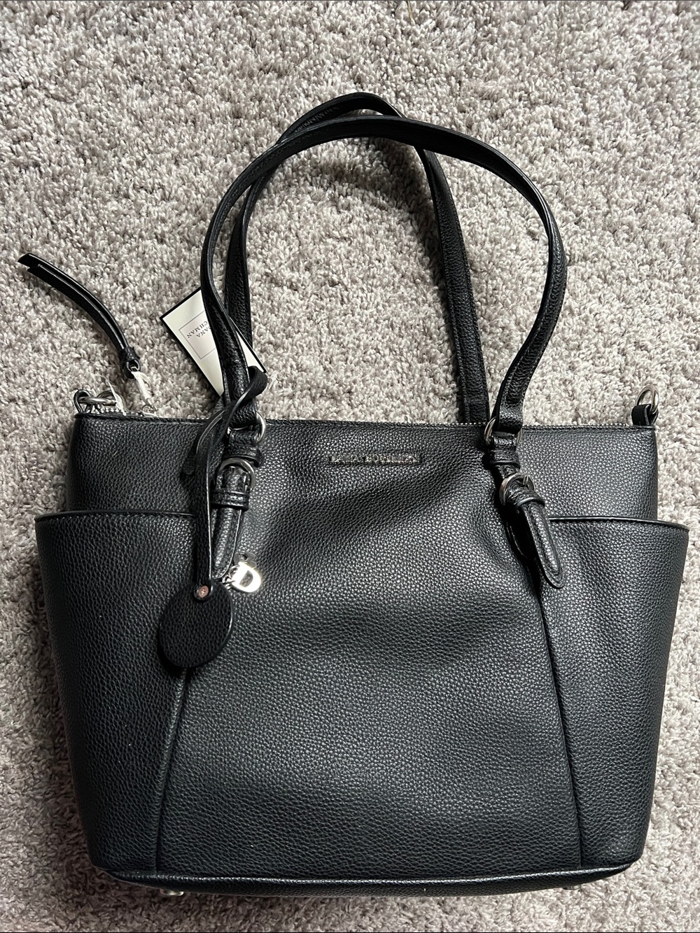 Dana Buchman Black Pebbled Leather Tote with Top Handles